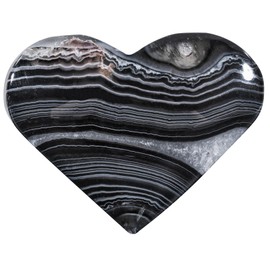 KYEYGWO Natural Black Striped Agate Crystal Heart Puff Stone, Healing Worry Stone for Stress Relief Relaxation Meditation, 1.97-2.36 Inch