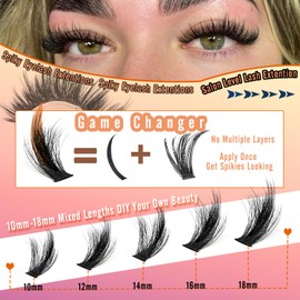 Natural Lash Clusters With Spikes 120D Wispy Manga Style 12-18mm Spiky Lash Cluster Eyelash Extensions Locked Root Reusable Volume Spike Lashes Clusters D Curve DIY Salon Level For Gifts By Hiklasy