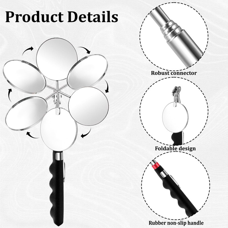 12 Pcs Telescoping Inspection Mirror Retractable Mechanical Mirrors Long Handle