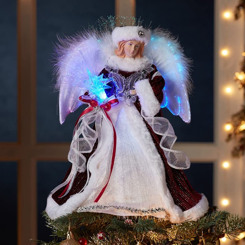Kurt S. Adler 12-Inch White, Silver and Burgundy Angel Tree