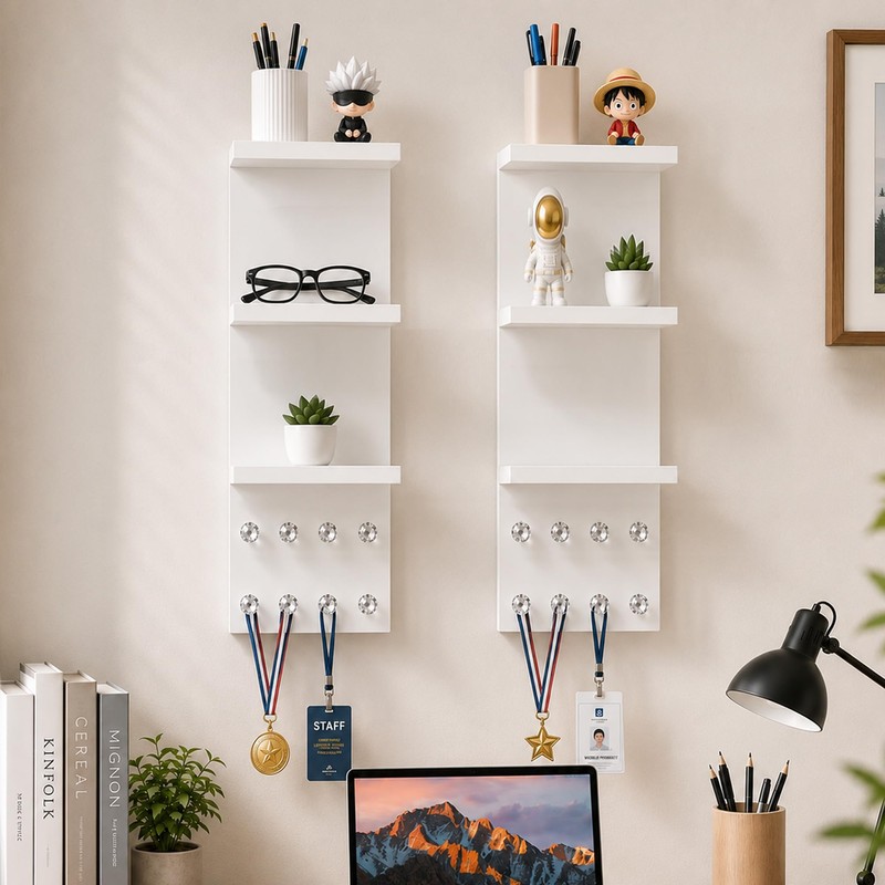 3 Tier White Floating Wall Vanity Shelf with 8 Crystal