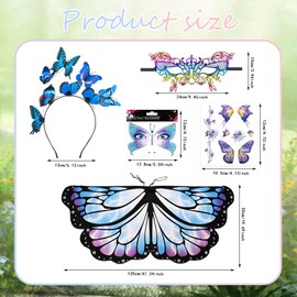 Ekukeon Schmetterlingsflügel Kinder,6 Stück Schmetterling Kostüm Kinder,mit Schmetterling Flügel Kostüm,Schmetterling Haarreif,Tutu Rock,Maske,Tattoos und Aufkleber,Kinder Karneval Fasching Mottoparty Cosplay
