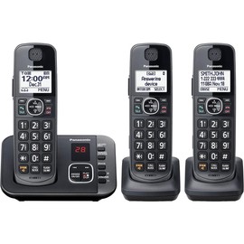 Panasonic DECT 6.0 Sistema de teléfono inalámbrico expandible con contestadora y Bloqueo de Llamadas, 3 Auriculares, KX-TGE633M (Negro metálico)