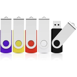 KOOTION 5 Pack 64GB Flash Drive USB 2.0 Thumb Drive Backup Memory USB Drive 64GB 360 Degree Rotating Compact Flash Memory (Black, White, Red, Yellow, Purple)