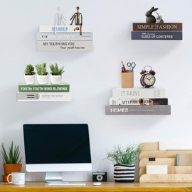 Moco Moment Floating Bookshelf Wall Mounted Bookshelf Invisible Bookshelves Metal Book Shelves Wall Mounted Storage Creative Decoration Book Display (White, 4 Pack)