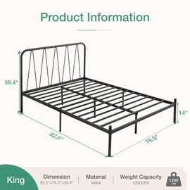 Novilla King Size Bed Frame, 14 Inch Metal Platform Bed Frame with Modern Headboard, Heavy Duty Metal Slats Support, No Box Spring Needed, Easy Assembly, Black