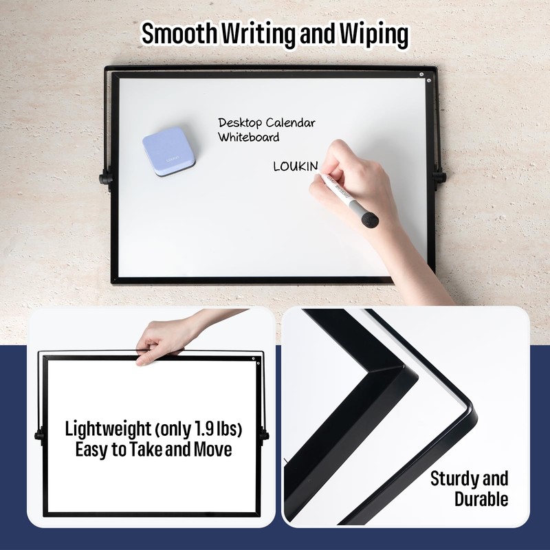 Loukin 17"x12" Dry Erase Calendar,Magnetic Desktop Whiteboard with Stand, Reusable