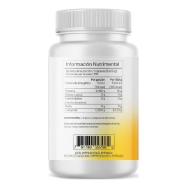 Arginina Cápsulas De 500 Mg L-arginina Primetech De Alta Pureza Y Calidad que Se Convierte En Óxido Nítrico, Dilata Los Vasos Sanguíneos y permite un mejor flujo de sangre y oxigenación