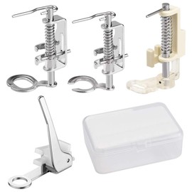 Taucuder Pack of 4 Embroidery Foot Robust Quilting with Storage Box Made of Plastic Foot Presser Feet for Household Multifunctional Sewing Machines Including Toe, Metal Open Tip, Silver/White