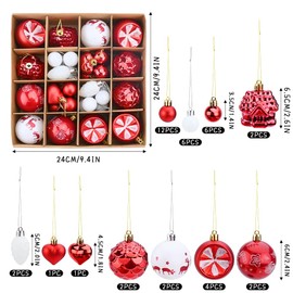 40pcs Christmas Baubles Christmas Balls Red House Xmas Tree Decorations Heart Shatterproof Christmas Tree Ornaments Decorative Baubles Pendants for Xmas Wedding Party