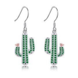 AXOMY Cactus Earrings 925 Sterling Silver Green Cactus Dangle Drop Earrings Western Plant Nature Jewelry Gifts for Women