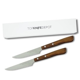 Ecowood Steak Knife Set – Serrated Blade – Composite Wood Handle - Country-Style Cutlery for BBQ Celebrations - Set of 2 Knives - Made in Spain