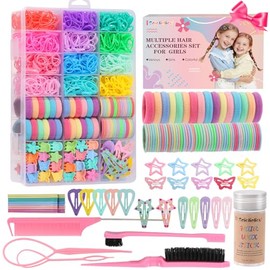 Hair Accessories for Girls, 1350P Colorful Hair Ties Set with 72P Hair Clips, Bobby Pins for Toddlers, Hair Wax Stick, Butterfly Hair Clips, Hair Barr