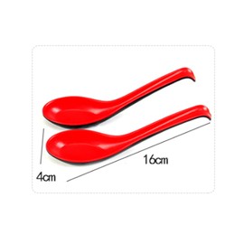 LATRAT 8 Pcs Chinese Won Ton Soup Spoons Plastic Asian Style Red and Black