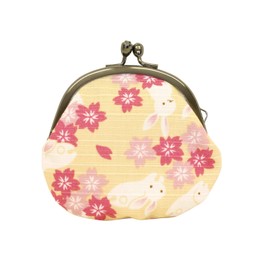Maeda Dyeing Wafu Biyori Coin Purse, 2.5 Round, Rabbit Cherry Blossom, Cream, Made in Japan