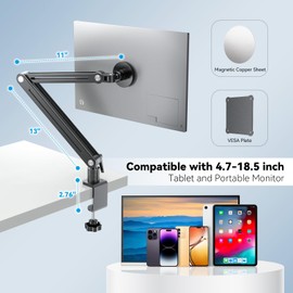 Jakeko Strong Magnetic Portable Monitor Desk Clamp - 75mm VESA Mount 4.7" 12.9" 15.6" 16" 17.3" 18.5 inch 360° Rotate Base Tablet Holder Arm JK07B1