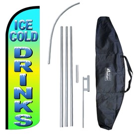 "ICE Cold Drinks" 12-Foot King Size Complete Swooper Feather Flag and Case Set.Includes 12-Foot Flag, 15-Foot Pole, Ground Spike, and Carrying/Storage Case
