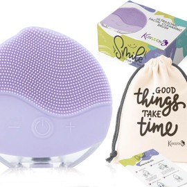 Elektrische Gesichtsreinigungsbürste, wiederaufladbares Ultraschall-Massagegerät aus Silikon, IPX6, Skincare Reinigungsgerät, Anti-Aging, straffend, Peeling, Geschenk, Smile (Lila)