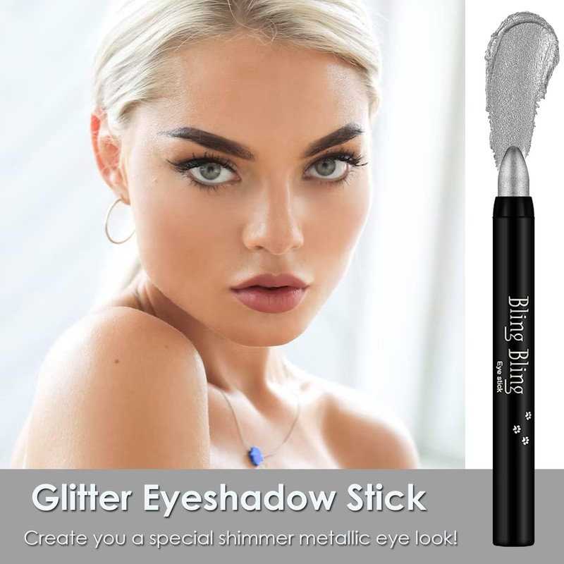Waterproof Eyeshadow Pencil Creamy Long Lasting Eyeshadow Makeup (Silver)