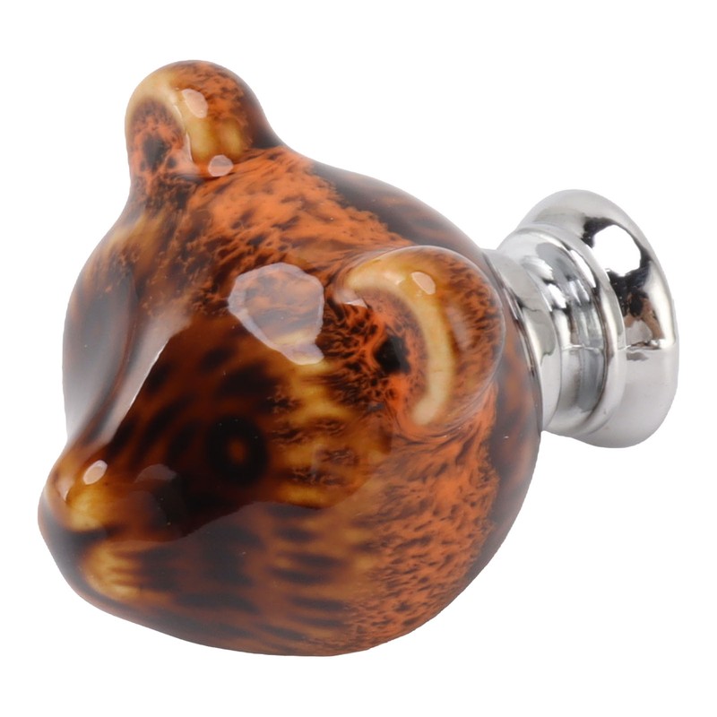 6PCS Bear Door Knob Orange Zinc Alloy Ceramic Decorative Bear