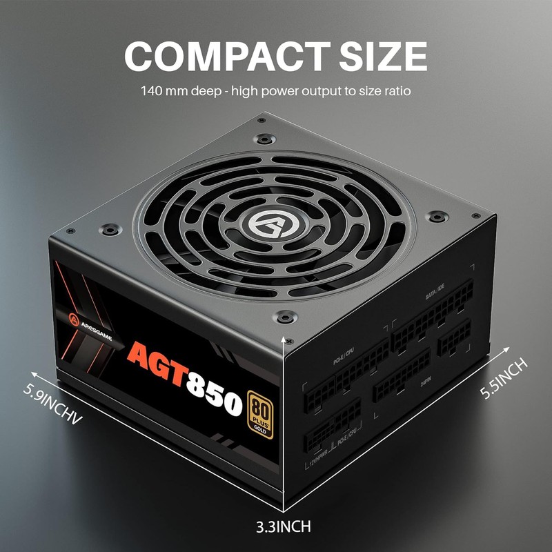 ARESGAME AGT Series 850W Power Supply, 80+ Gold Certified, Fully