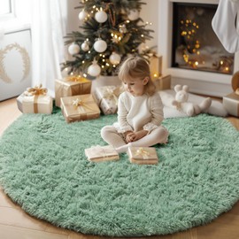 Sage Green Round Rugs for Bedroom,Shaggy Circle Rugs 6Ft for Kids Room,Fluffy Carpet for Classroom Playroom Shag Circular Rug for Boys Nursery,Fuzzy Plush Rug for Teen Dorm,Cute Baby Room Decor