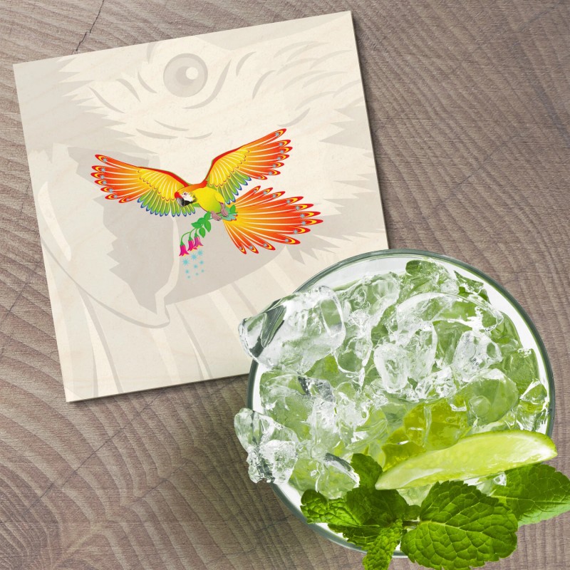 Unbranded Fantasy Parrot Animal 4'' X 4'' Square Wooden Coaster