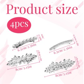 4PCS Silver Hair Clips,Diamante Hair Clips for Women,Sparkly Hair Clip,Rhinestone Wedding Hair Accessories for Women Wedding,Party,Daily