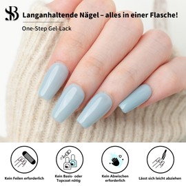Sun&Beam Nails One Step Gel 3-in-1 | No Base or Top Coat Needed No Filing UV/LED Suitable Easy to Remove 15ml (#43 Morning Mist Blue)