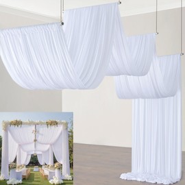 10ftx40ft White Backdrop Ceiling Drapes,2Panels 40ft Height Wrinkle Free Tent Draping Curtains, Fabric Drapery Ceiling Drapes for Wedding Ceremony Birthday Theme Parties with Rod Pocket