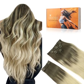 DOORES Clip in Hair Extensions, Ash Brown to Platinum Blonde 135g 9pcs 16 Inch, Remy Silky Hair Extensions Clip in Human Hair Natural Straight Weft Gift