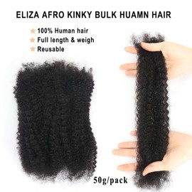 Afro Kinkys Bulk Human Hair Extension for twist, Braiding, Repaid Locs,Locks, Dreadlocks,4C Curly Afro Kinky Bulk Human hair Extension for black women,50g(14",natural black)