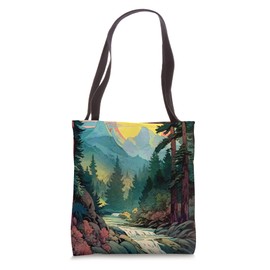 Mountains Trees River Waterfall Woodsy Nature Scene Outdoors Tote Bag