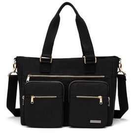 La Packmore Water Repellent Nylon Shoulder Bag Handbag Laptop Bag Teacher Nurse Tote Briefcase Clinical Bag (14-Inch, Noir)