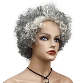Wiginway Women's Wigs Mid Length Natural Curly Wig Silver Gray Synthetic Hair