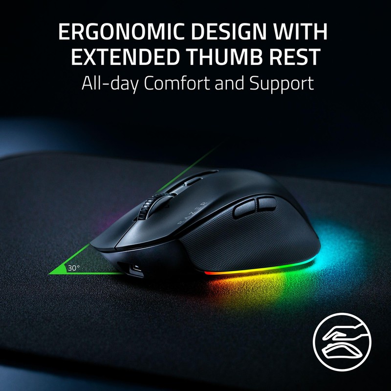Razer Pro Click V2 Wireless Mouse: Right-Handed Ergonomic Design with
