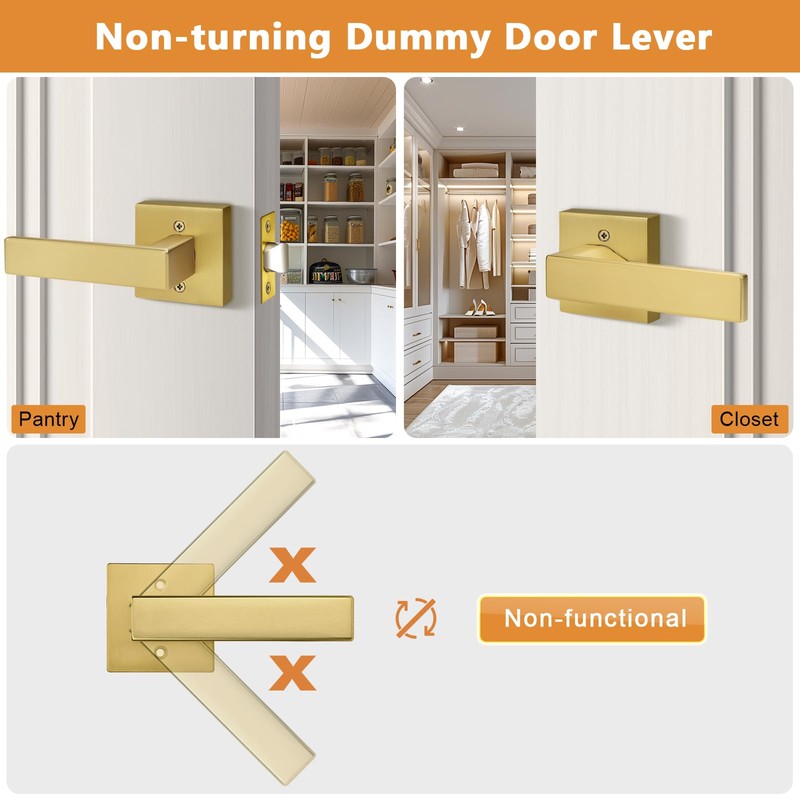 Probrico 6 Pack Inactive Square Door Lever, Single Side Gold