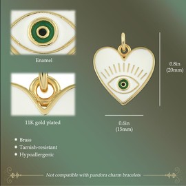 Evil Eye Heart Charm - White Enamel Good Luck Charm for Women - Yellow Gold Plated Love Charm for Bracelet, Necklace
