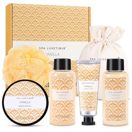 spa luxetique Set De Baño De Vainilla De 6 Piezas Para Mujer, Ideal Para Regalar. Incluye Loción Corporal, Gel De Ducha, Baño De Burbujas Y Crema De M