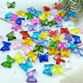 LIMAOLLY 200pcs 12x15mm Acrylic Butterfly Beads Assorted Clear Spacer Beads Loose Butterfly Shaped Beads with Hole for Earring Necklace Bracelet Lanyard Jewelry DIY Craft Making(Pink)