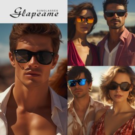 Glapeame Sunglasses, Men's Wooden Leg Polarised Walnut Sunglasses, Women's Sunglasses, UV400 Protection, Retro, Black, for Fishing, Camping, Z1-Black-Grey