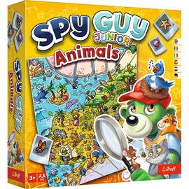 Trefl - Spy Guy Junior Animals - Cooperative detective game for the little ones, Family board game, Search for evidence and get the culprit, Meet the animals, Large board, for children from 3 years