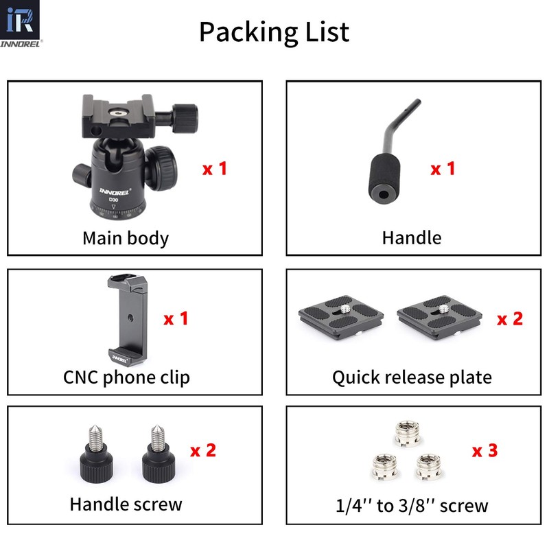 INNOREL D30 Tripod Ball Head with Handle, 360° Panoramic Ballhead