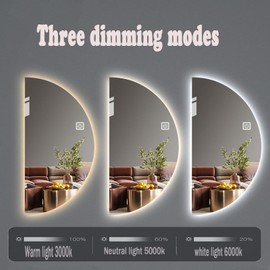 WWWHZGYS Bathroom Mirror,3-Color Dimmable Half Moon Bathroom Mirror, Anti-Fog Wall Mirror,Tempered Glass Vanity Mirror,Frameless Backlit Mirror with Touch Switch (Right Cut, 16 * 31in/40 * 80cm)