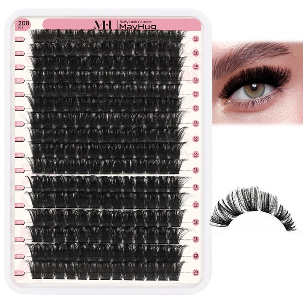 Mayhug Lash Clusters - Fluffy Individual Clusters, 208PCS Ultra-Large Capacity
