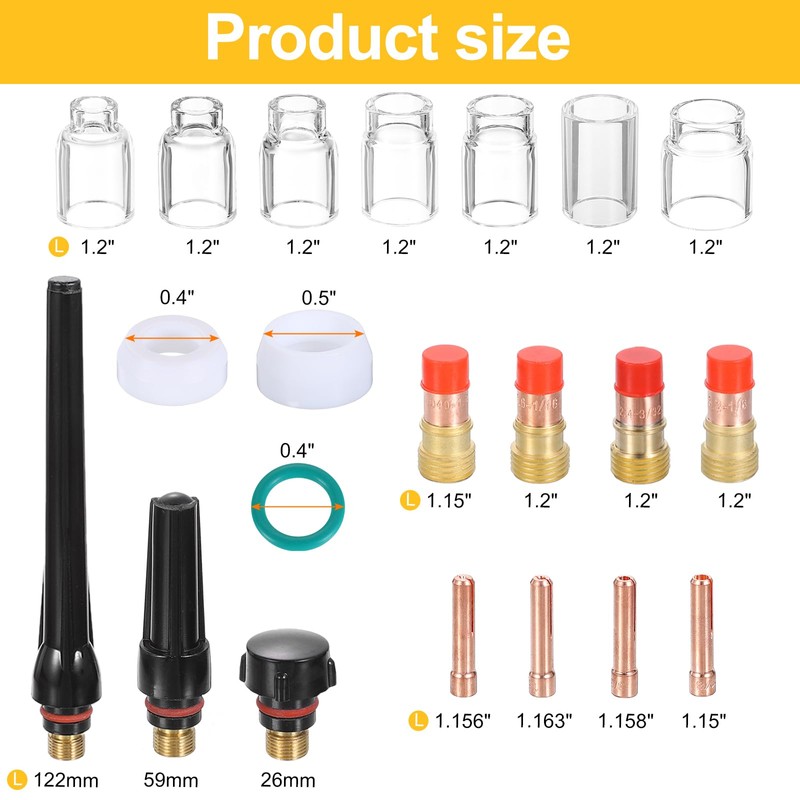 sourcing map 36pcs Tig Torch Kit for WP-17, WP-18, WP-26