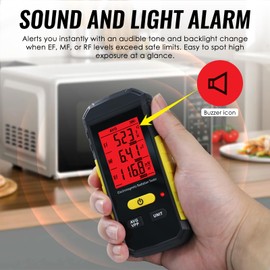 3-in-1 EMF Detector, EMF/RF Radiation Meter Electromagnetic & Radiofrequency for EF, RF, MF with Field Tester Data Hold, 3-Color Sound Light Alarm, EMF Reader Home & Industrial EMF Safety Meter