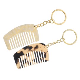 FRCOLOR Mini Comb Keychain 2pcs Acetate Wide Tooth Hair Detangler Comb for Travel for Curly Hair