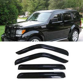 Puermto 94307 Side Window Wind Deflector, 4pcs Out-Channel Tape-On Nice Rain Guards Set, Window Visor fit for 2007-2012 Dodge Nitro