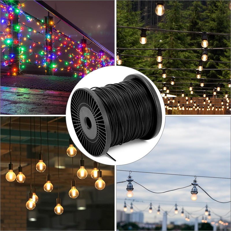 QWORK Globe String Light Suspension Kit - 500FT Black Coated